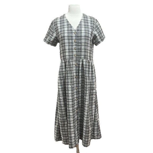 Baxter & Wells Plaid Button-Down Midi Dress Size 10 - Picture 2 of 13